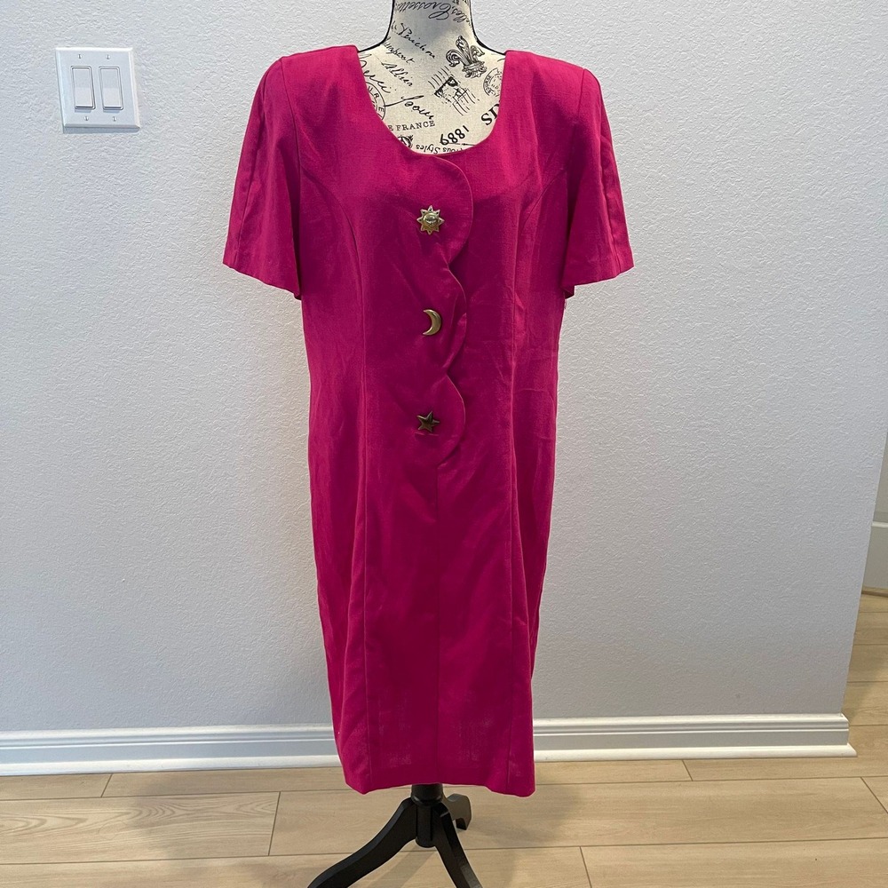 VTG formal Studio C Pink Moon‎ Star Button Front Dress Size 18 Short Sleeve